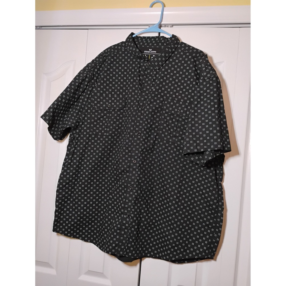 Steve's Jeans Mens 3X Black Geometric Print Short Sleeve Cotton Button Up Shirt